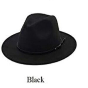 NEW Women's Black Wool Blend Felt Fedora Hat with Faux Leather Band